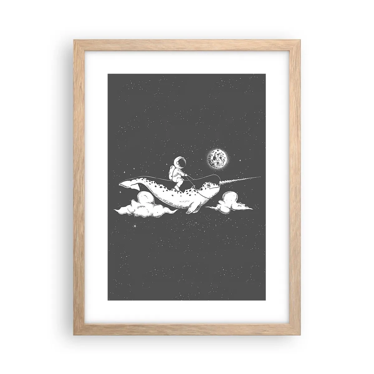 Plagát v ráme zo svetlého duba - Vesmírny jazdec - 30x40 cm