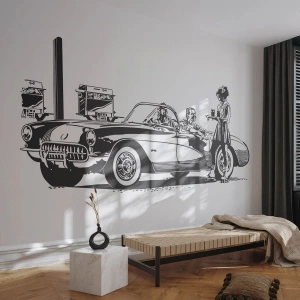 Fototapeta Premium Sand - 60. - bezstarostná Amerika - Vintage auto, Čerpacia stanica, Amerike - 100x70 cm