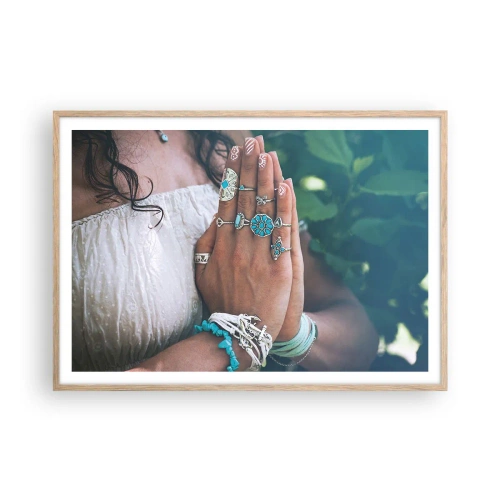 Plagát v ráme zo svetlého duba - Vitajte v centre bytia - 100x70 cm