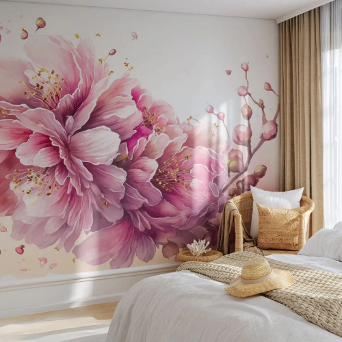 Fototapeta Premium Canvas - Kvet kvitnúcej čerešne - Kvitnúce, Kvetina, Akvarel - 450x315 cm
