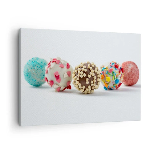 Obraz na plátne - Farebné pralinky s ozdobami na bielom pozadí - 70x50cm - Život môže byť sladký - Moderná nástenná dekorácia do obývacej izby a spálne ARTTOR