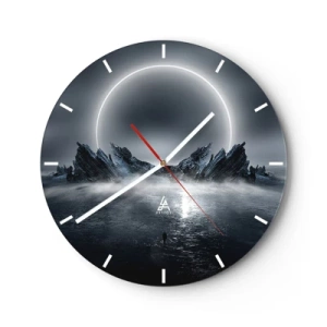 Nástenné hodiny - Futuristická krajina so zatmením a ostrými skalami - 30x30cm - Finále príbehu - Moderná nástenná dekorácia do obývacej izby, kuchyne a spálne ARTTOR
