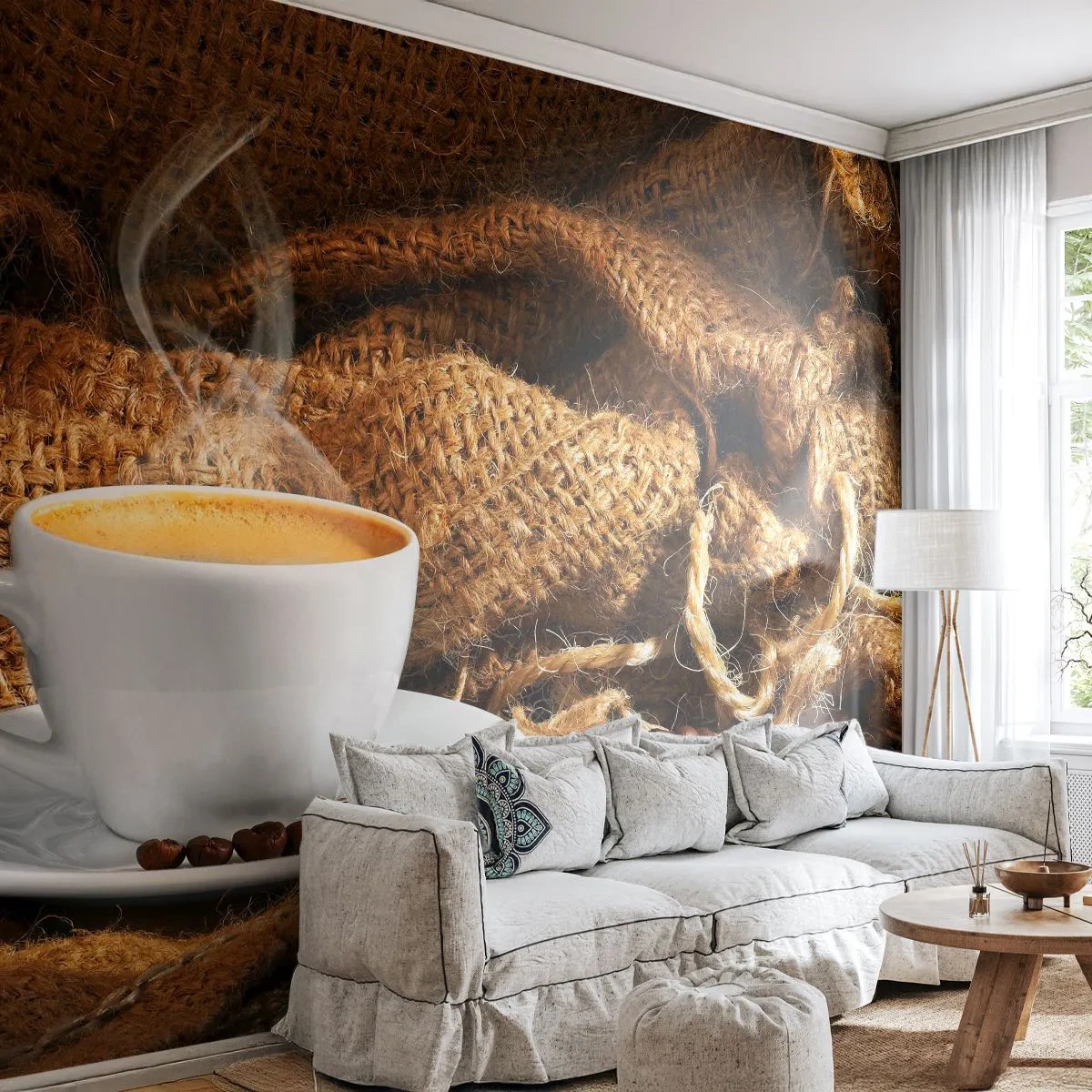 Fototapeta Premium Sand - Vôňa moky a hustota medovej tekutiny - Gastronómia, Káva, šálka kávy - 400x280 cm