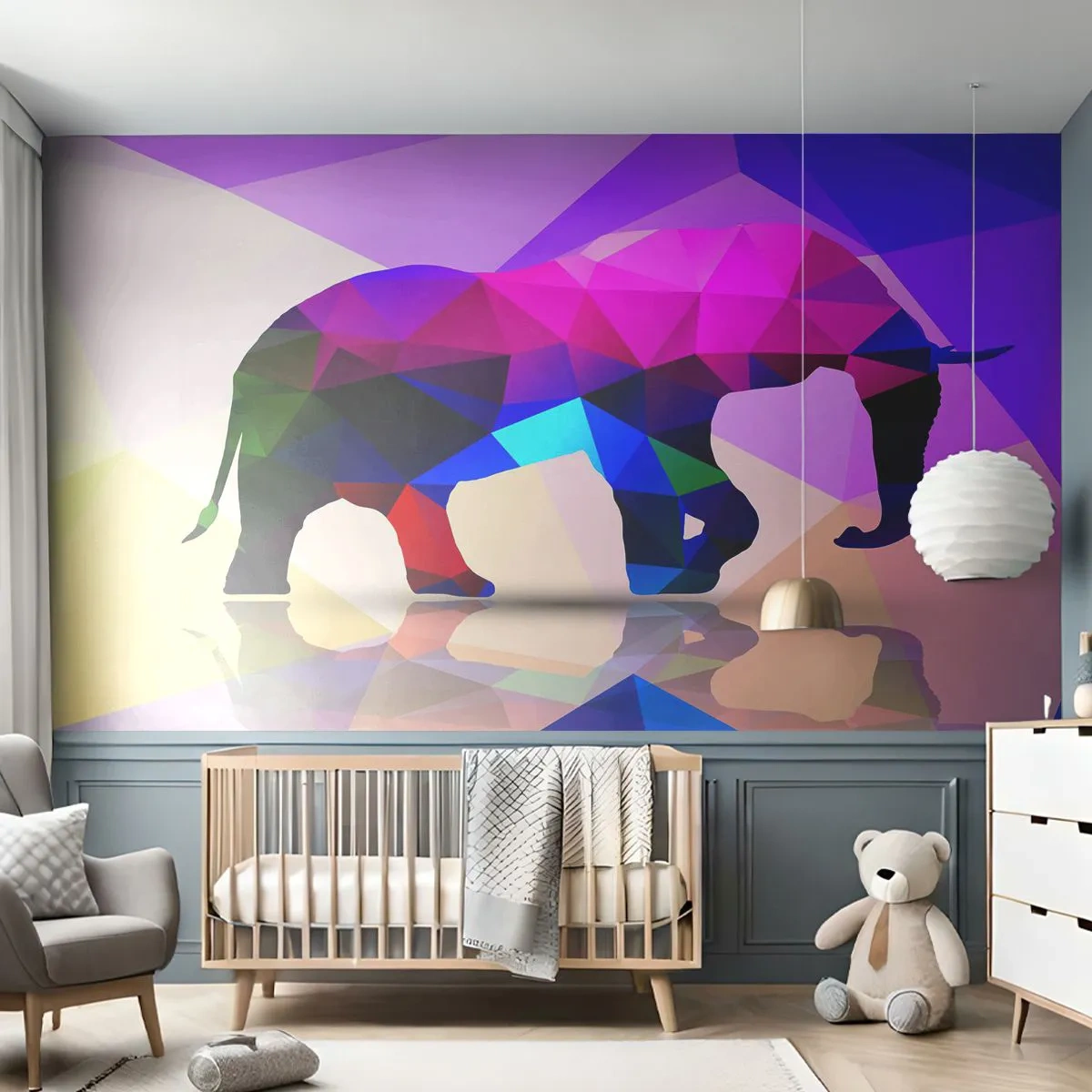 Samolepiaca Fototapeta Deluxe Sticker - Krištáľový dinosaurus - Zvieratá, Slon, Geometrický obrazec - 250x175 cm