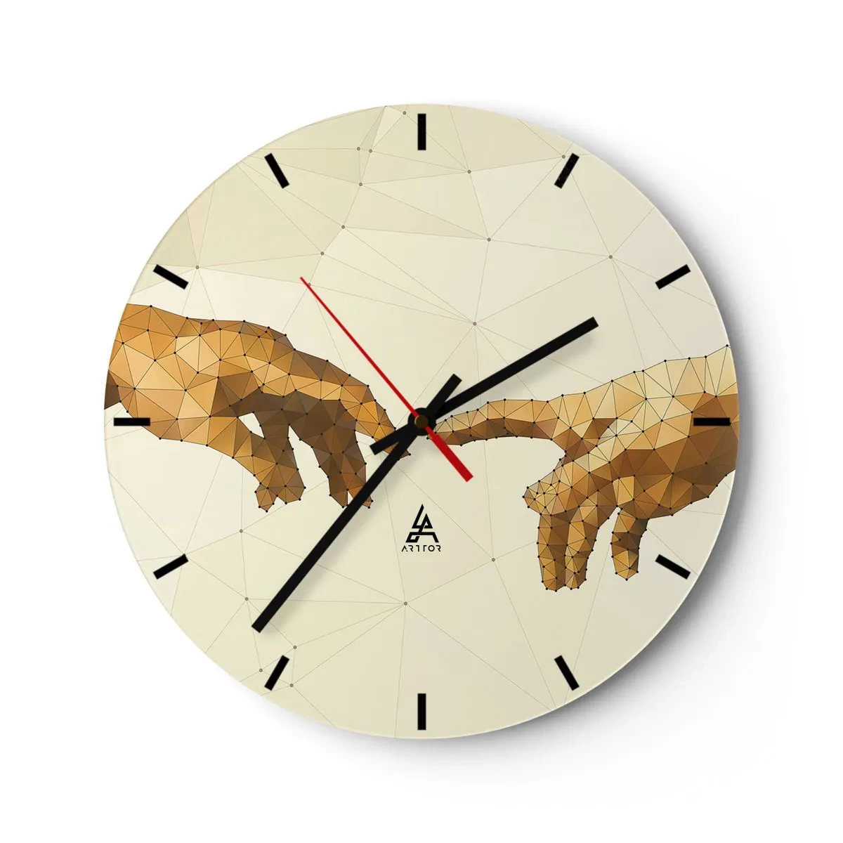 Nástenné hodiny - Dve ruky v geometrickom štýle so spojovacími bodmi - 30x30cm - Božská geometria - Moderná nástenná dekorácia do obývacej izby, kuchyne a spálne ARTTOR