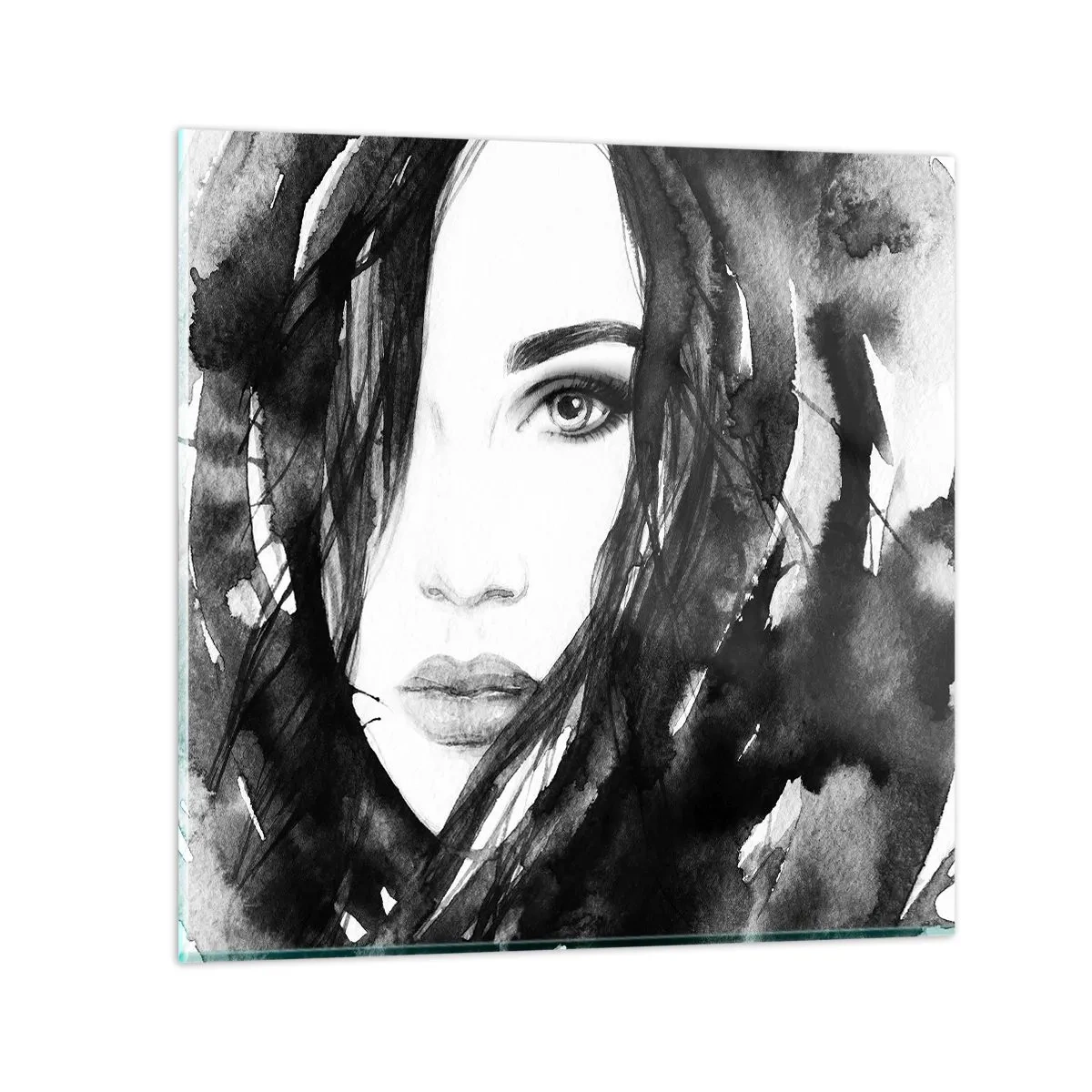 Obraz na skle - Portrét dámy v čiernej a bielej - 30x30 cm