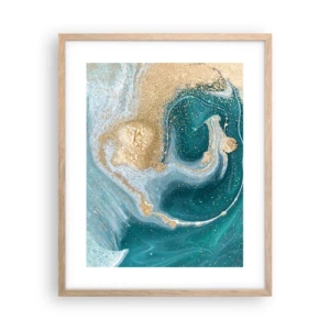 Plagát v ráme zo svetlého duba - Vír zlatej a tyrkysovej - 40x50 cm