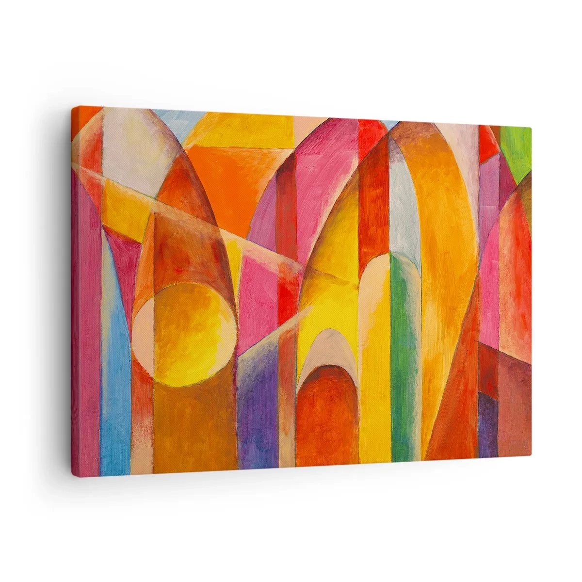Obraz na plátne - Abstraktná kompozícia plná farebných geometrických tvarov. - 70x50cm - Katedrála slnka - Moderná nástenná dekorácia do obývacej izby a spálne ARTTOR