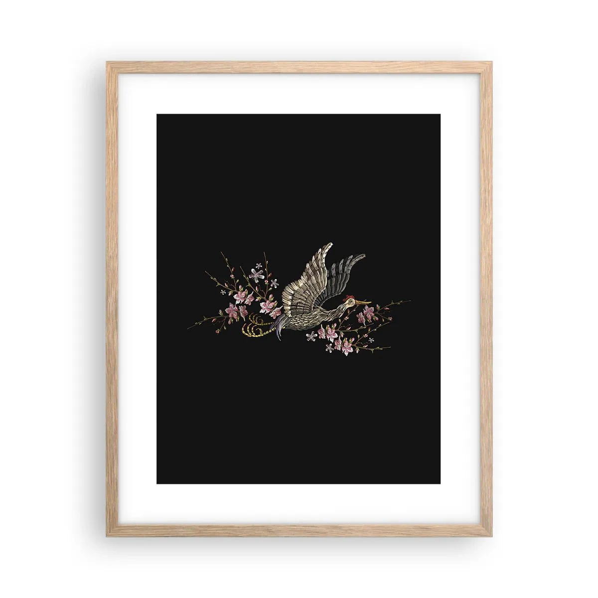 Plagát v ráme zo svetlého duba - Exotický vyšívaný vták - 40x50 cm