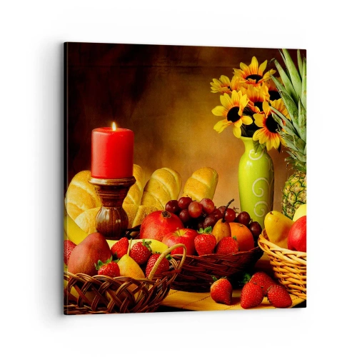 Obraz na plátne - Zátišie s pečivom a ovocím - 70x70 cm