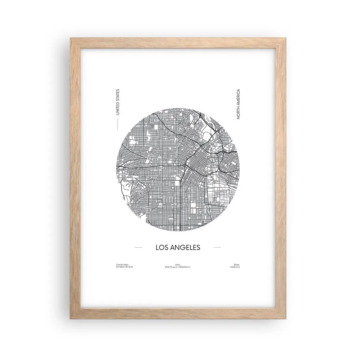 Plagát v ráme zo svetlého duba - Anatómia Los Angelesu - 30x40 cm