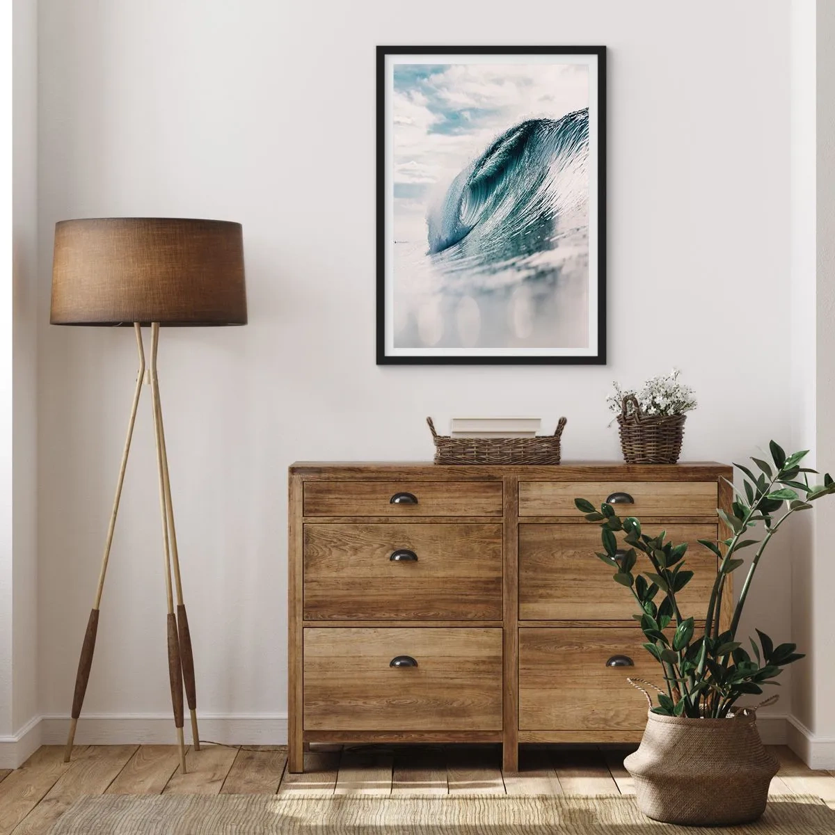 Plagát v čiernom ráme - Silná oceánska vlna zachytená v pohybe - 50x70cm - Vodná špička - Moderná nástenná dekorácia do obývacej izby a spálne ARTTOR