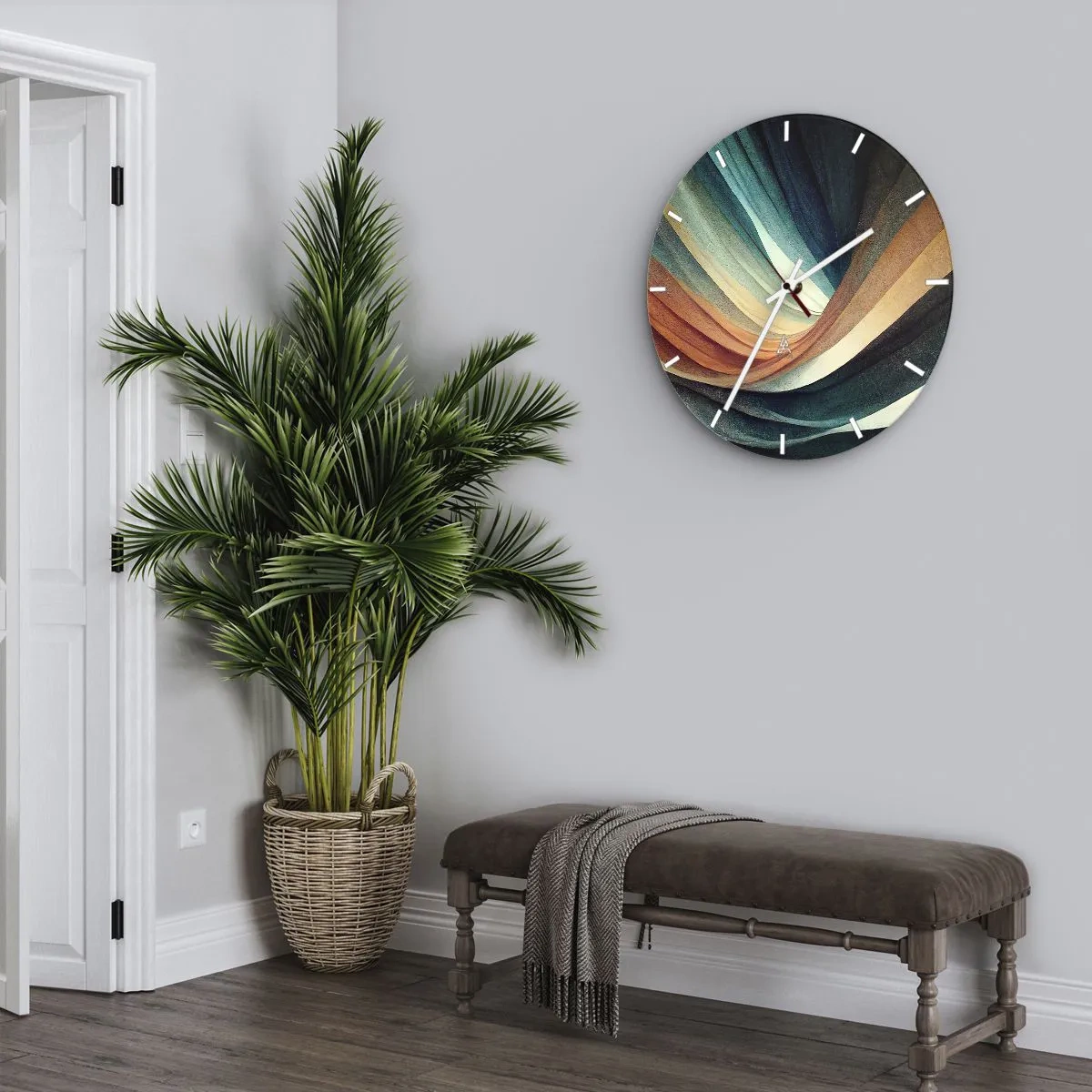 Nástenné hodiny - Vlnité vrstvy farieb vytvárajú abstrakciu látky - 30x30cm - Utkané z farieb - Moderná nástenná dekorácia do obývacej izby, kuchyne a spálne ARTTOR