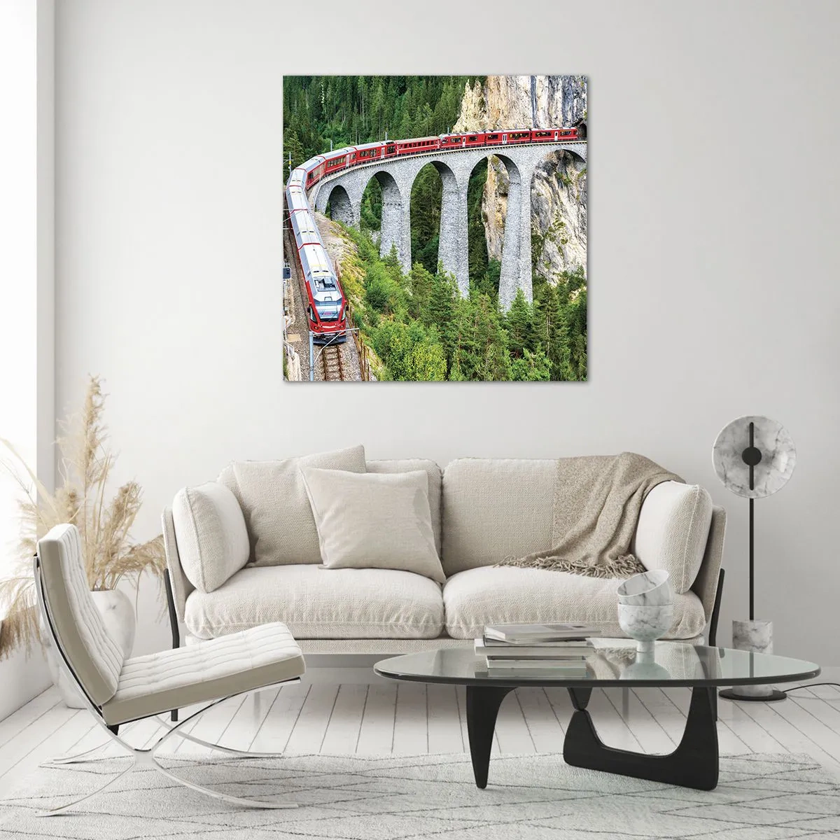 Obraz na skle - Horský výhľad priamo z vlaku - 70x70 cm