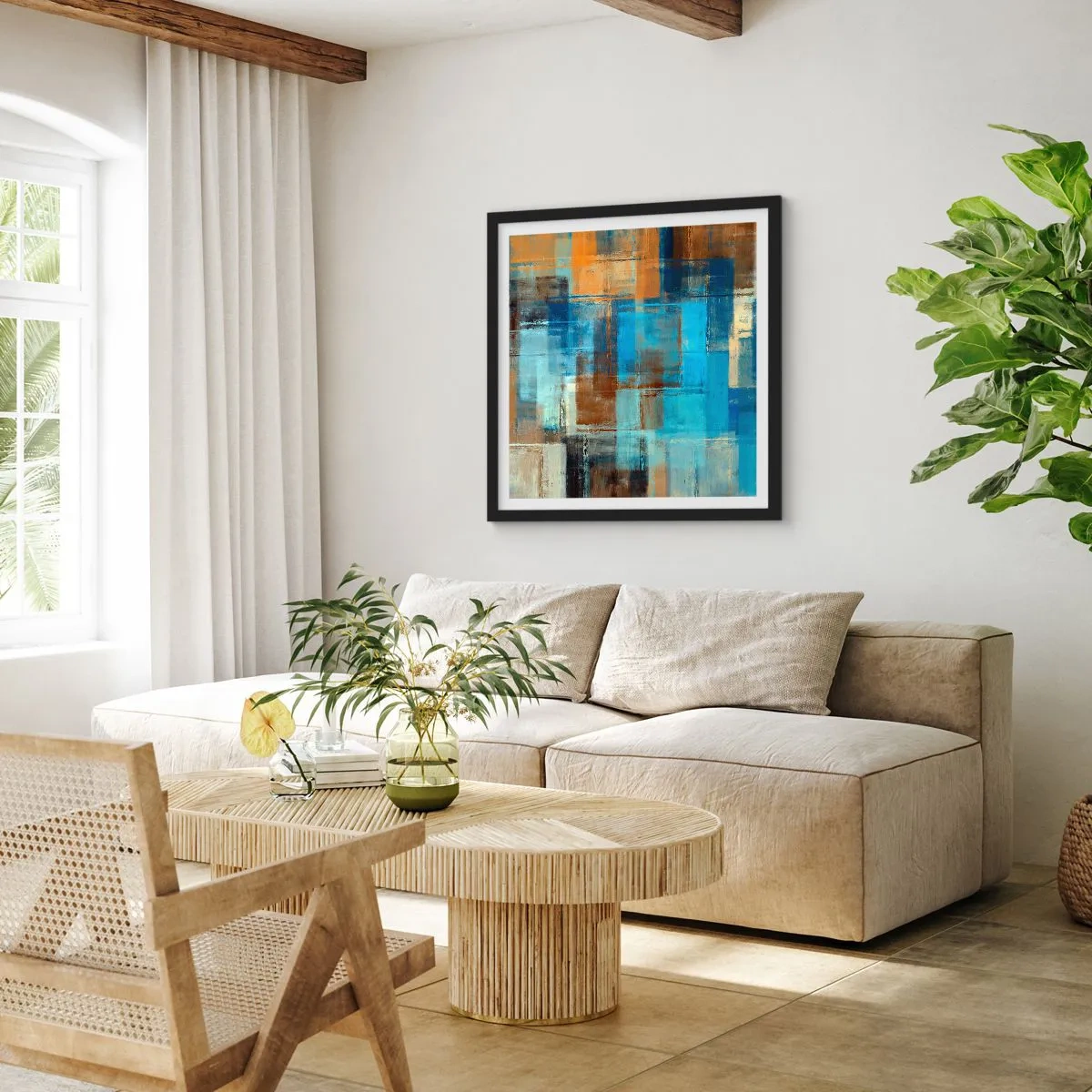 Plagát v čiernom ráme - Cez modrý závoj - 60x60 cm