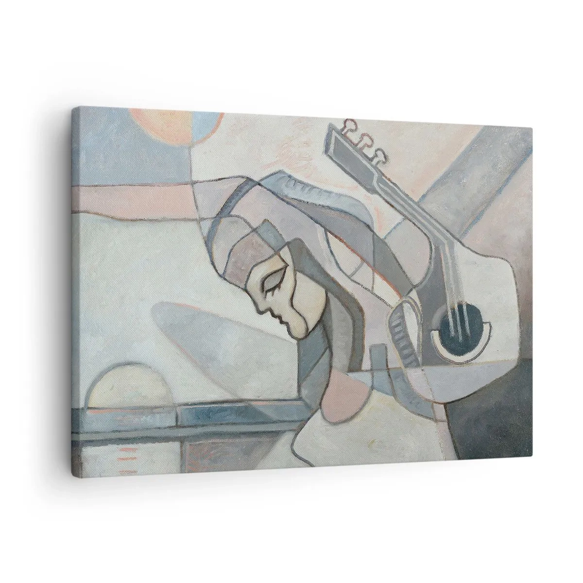 Obraz na plátne - Abstraktná postava s gitarou v pastelových farbách. - 70x50cm - V moci hudby - Moderná nástenná dekorácia do obývacej izby a spálne ARTTOR
