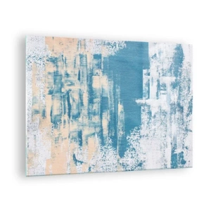 Obraz na skle - Abstrakcia v modrej a béžovej farbe s textúrou štetca - 70x50cm - Cez cencúľ - Moderná nástenná dekorácia do obývacej izby a spálne ARTTOR