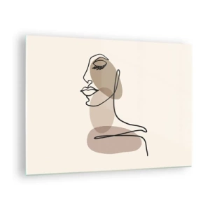 Obraz na skle - Minimalistický ženský portrét vytvorený súvislou líniou. - 70x50cm - Určitá línia krásy - Moderná nástenná dekorácia do obývacej izby a spálne ARTTOR