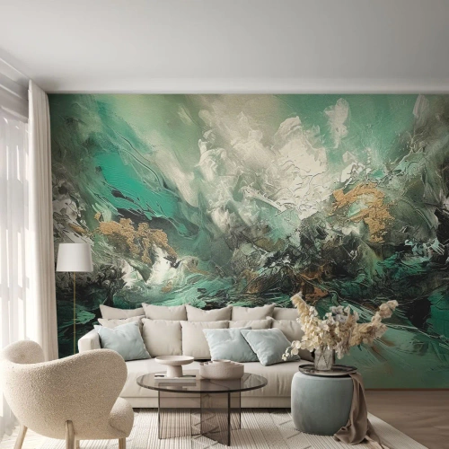 Fototapeta Premium Canvas - Smaragdovočierne vlnobitie - Abstrakcia, Kus, Maľovať - 300x210 cm