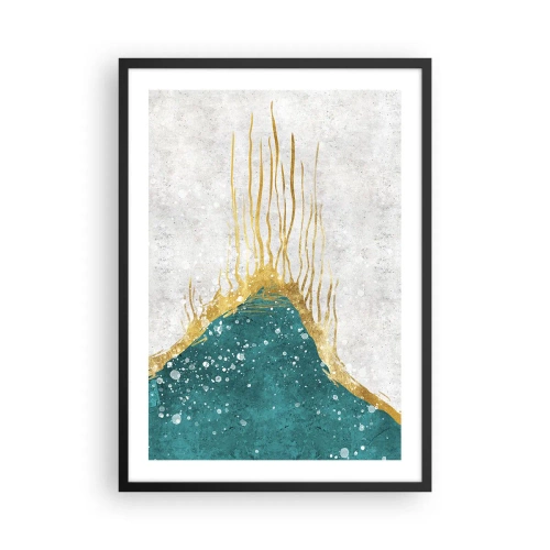 Plagát v čiernom ráme - Abstraktné zloženie v zlatej a modrej farbe - 50x70cm - Zlatý príliv - Moderná nástenná dekorácia do obývacej izby a spálne ARTTOR