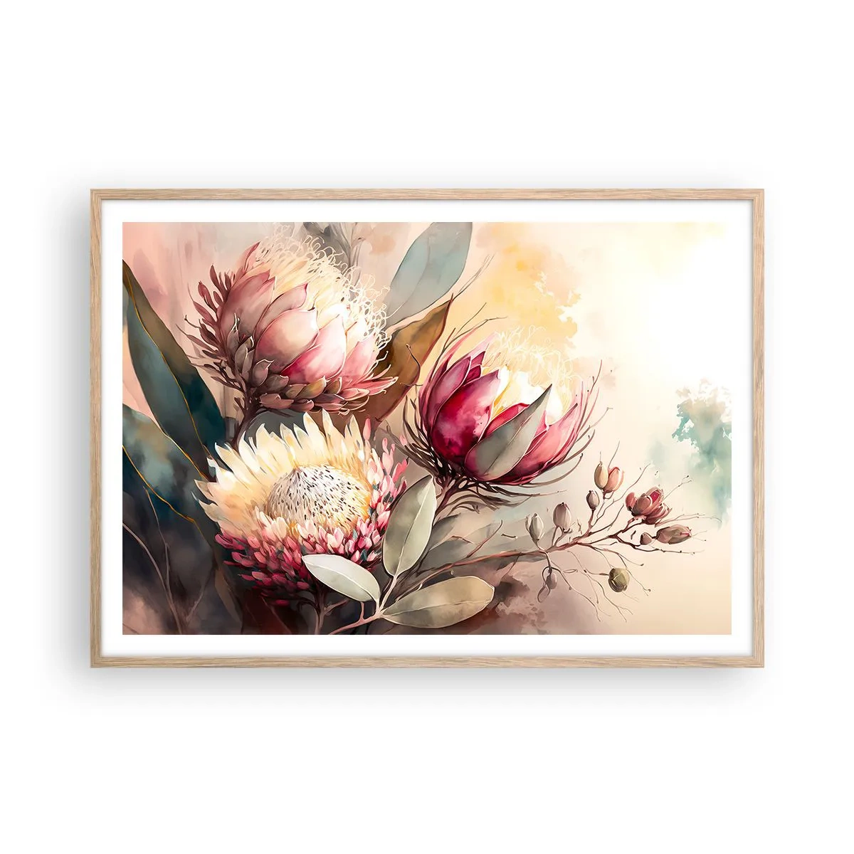 Plagát v ráme zo svetlého duba - Z profilu a en face - 100x70 cm