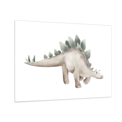 Obraz na skle - Roztomilý dinosaurus v pastelových farbách na bielom pozadí - 70x50cm - Váš priateľ - Moderná nástenná dekorácia do obývacej izby a spálne ARTTOR