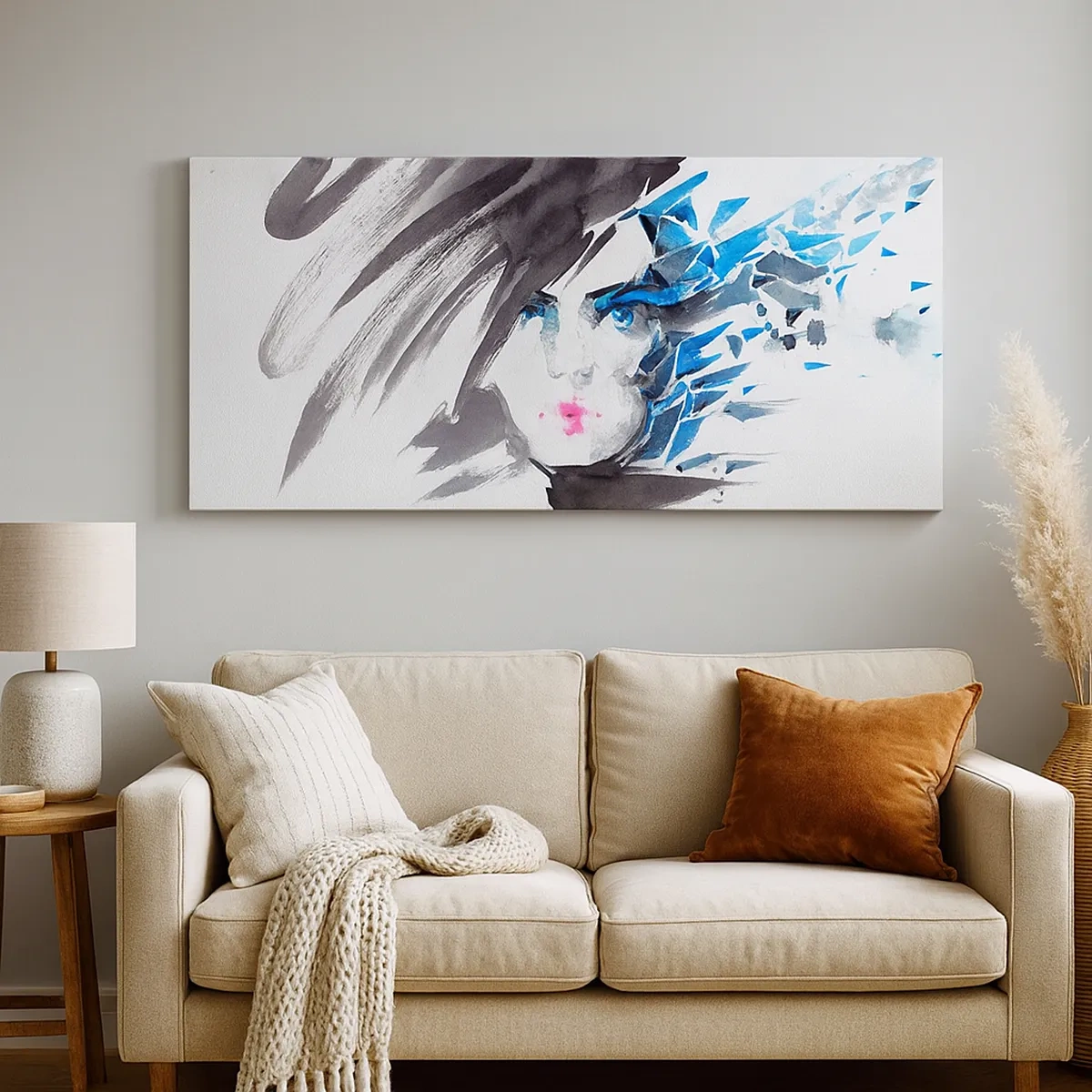 Obraz na plátne - Zmyselný portrét v šedej a modrej - 30x30 cm