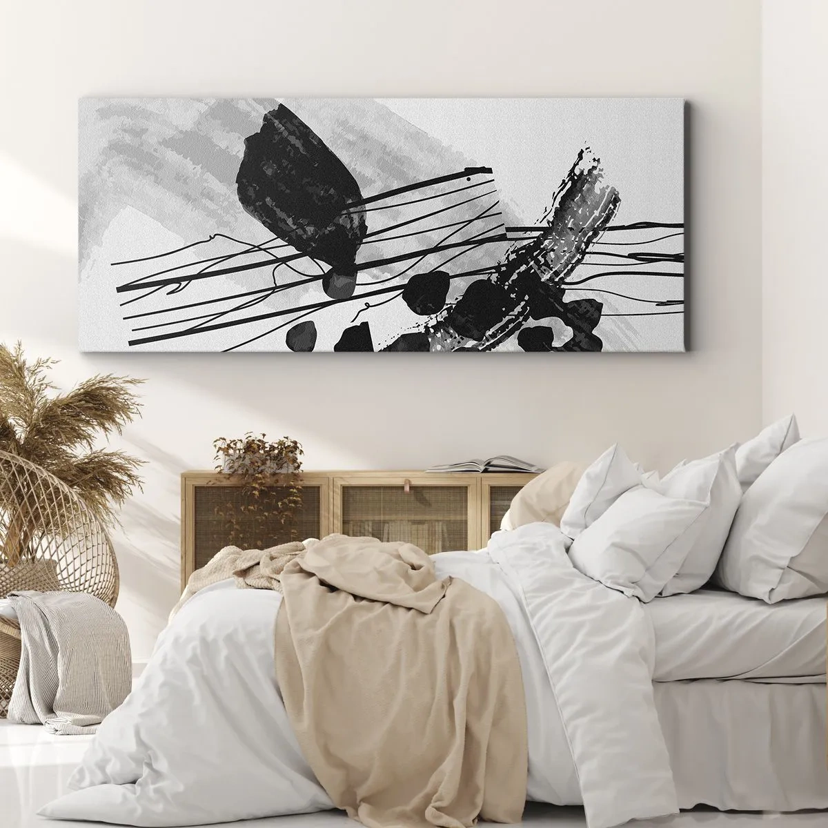 Obraz na plátne - Čiernobiela organická abstrakcia - 100x40 cm