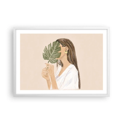 Plagát v bielom ráme - Tajomný portrét s vejárom - 70x50 cm