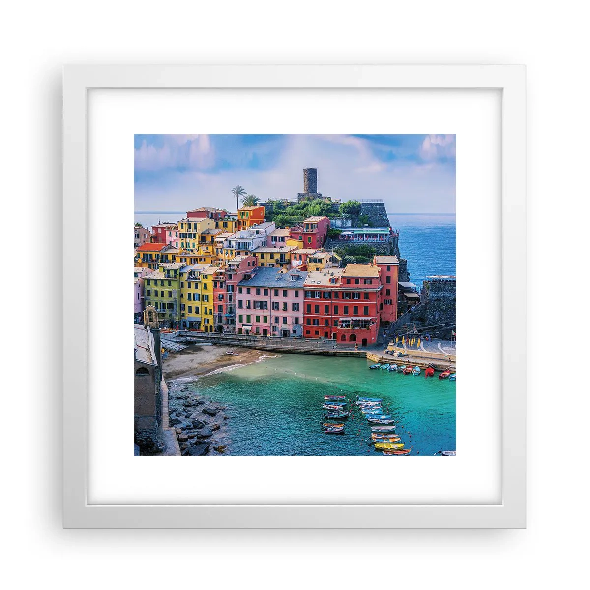 Plagát v bielom ráme - Stredomorské kúzelné mestečko - 30x30 cm