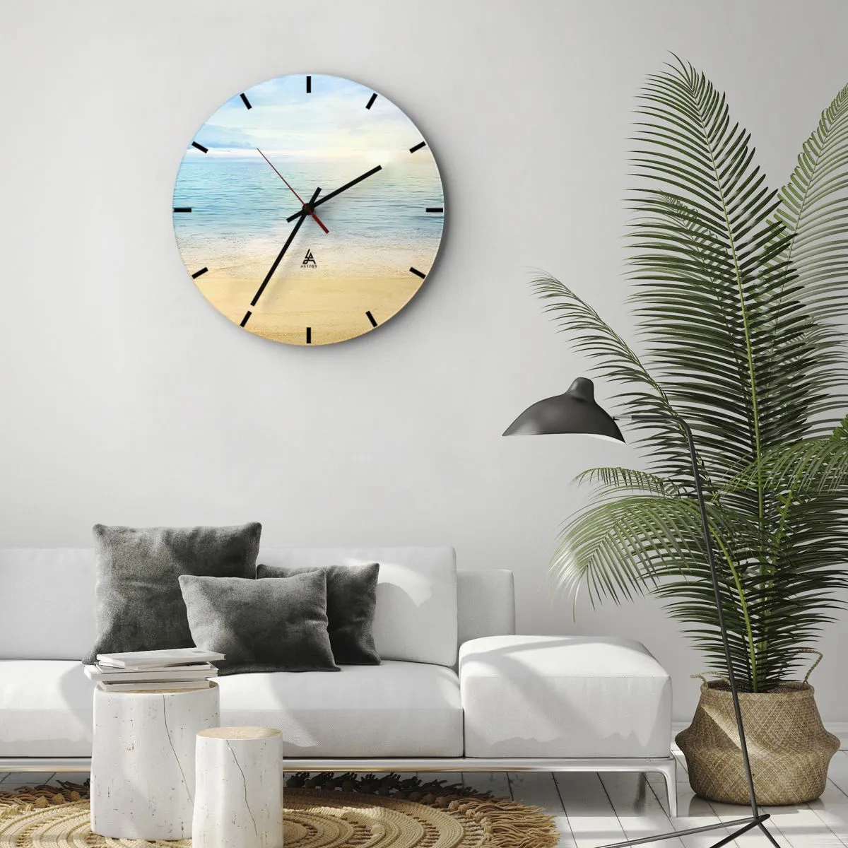 Nástenné hodiny - Tichá pláž s azúrovým morom a jasnou oblohou - 30x30cm - Veľká modrá - Moderná nástenná dekorácia do obývacej izby, kuchyne a spálne ARTTOR