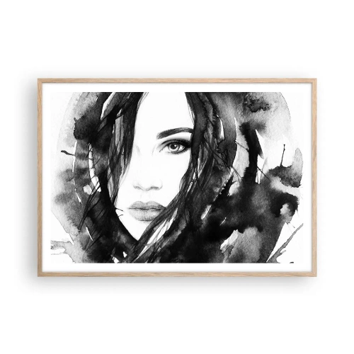 Plagát v ráme zo svetlého duba - Portrét dámy v čiernej a bielej - 100x70 cm