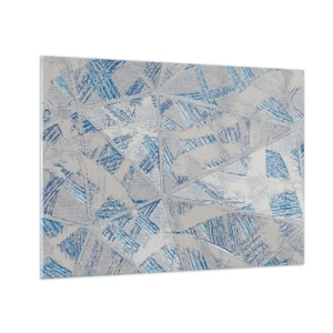 Obraz na skle - Geometrické vzory v odtieňoch sivej a modrej - 70x50cm - V šedo-modrom labyrinte - Moderná nástenná dekorácia do obývacej izby a spálne ARTTOR