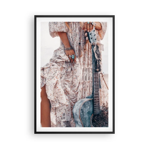 Plagát v čiernom ráme - Kvetinové deti na ceste - 61x91 cm