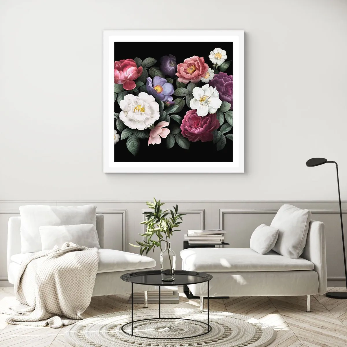 Plagát v bielom ráme - Z anglickej záhrady - 40x40 cm