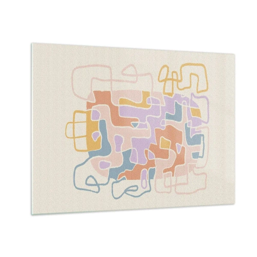 Obraz na skle - Farebné bludisko čiar na krémovom pozadí - 70x50cm - Labyrint – veselé dobrodružstvo - Moderná nástenná dekorácia do obývacej izby a spálne ARTTOR