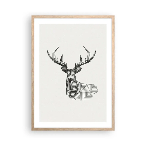 Plagát v ráme zo svetlého duba - Jeleň v kubistickom štýle - 50x70 cm