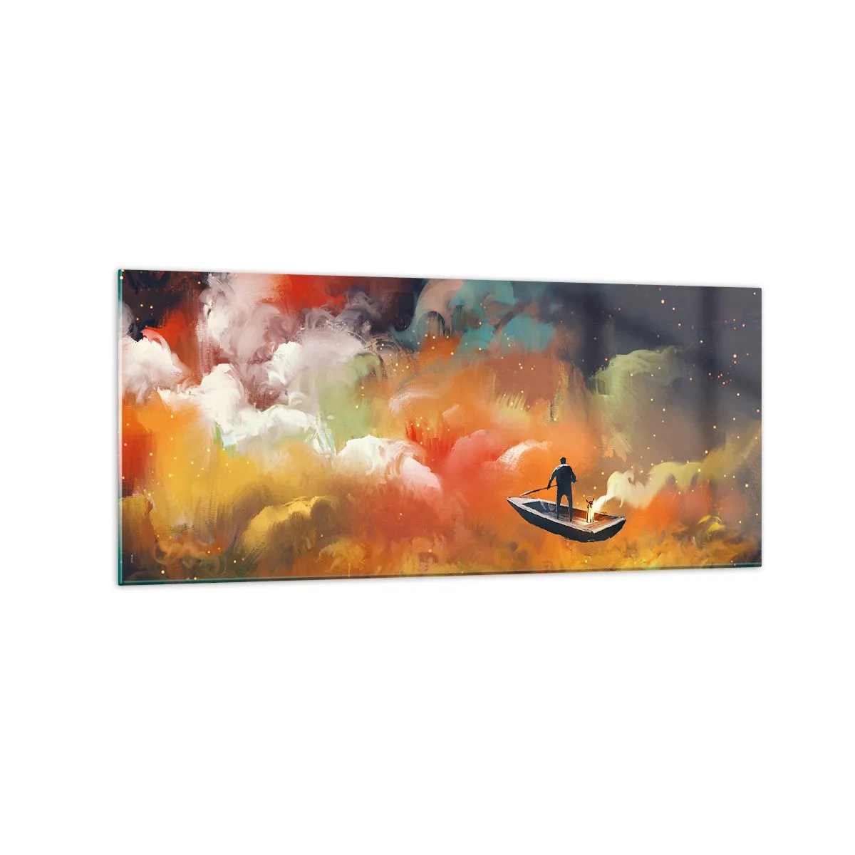 Obraz na skle - Loďou cez galaxiu - 120x50 cm