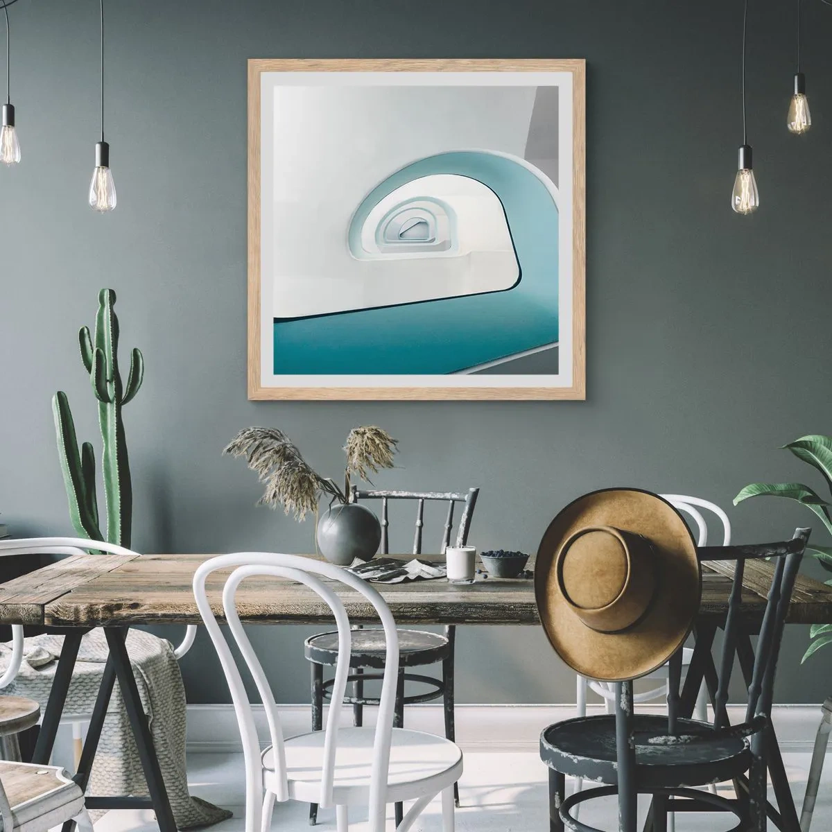 Plagát v ráme zo svetlého duba - Na dno modrej - 30x30 cm