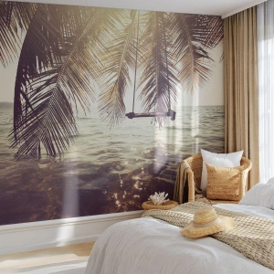 Fototapeta Premium Sand - Hojdať sa ľubovoľne v oblakoch - Krajina, Kokosová palma, More - 100x70 cm