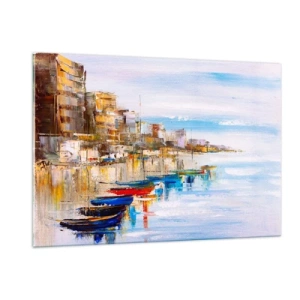 Obraz na skle - Viacfarebný mestský prístav - 120x80 cm