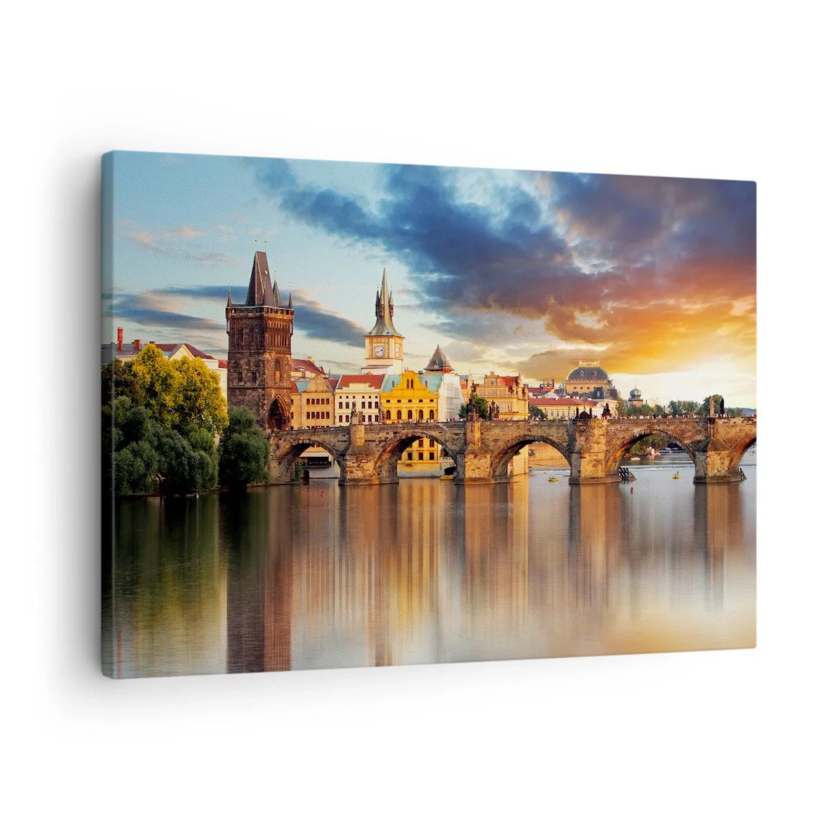 Obraz na plátne - Historický most cez rieku vo svetle zapadajúceho slnka - 70x50cm - Krásna od pradávna - Moderná nástenná dekorácia do obývacej izby a spálne ARTTOR