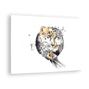 Obraz na skle - Leopard v dynamickej, abstraktnej kompozícii - 70x50cm - Dravá krása - Moderná nástenná dekorácia do obývacej izby a spálne ARTTOR