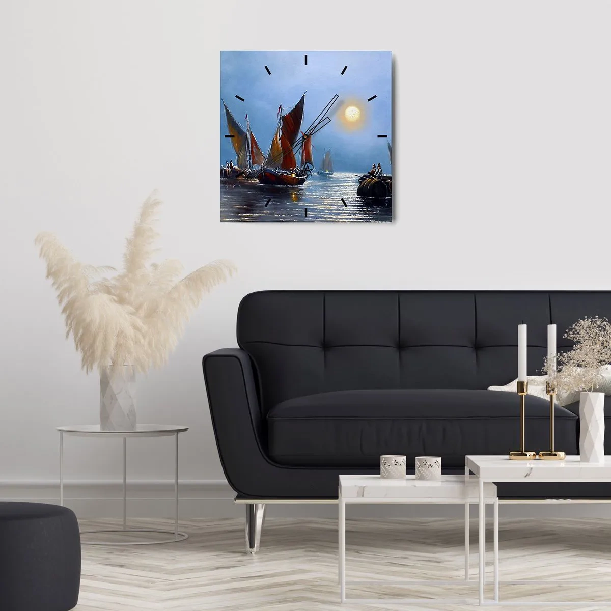 Nástenné hodiny - Nočný rybolov - 30x30 cm