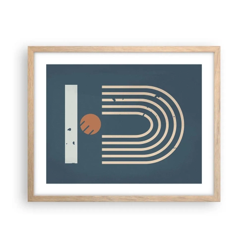Plagát v ráme zo svetlého duba - Geometria v námorníckej modrej - 50x40 cm