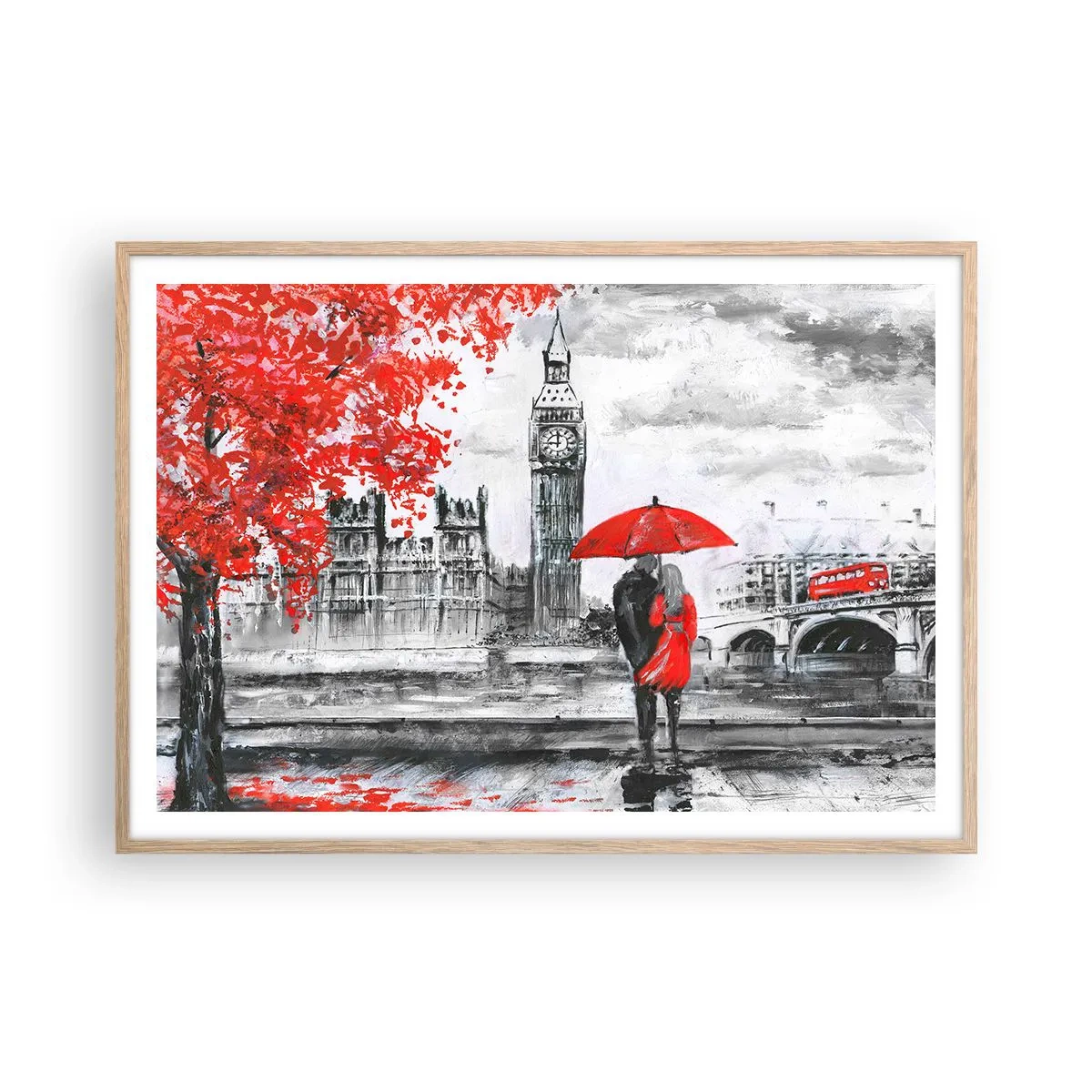 Plagát v ráme zo svetlého duba - Zamilovaní do Londýna - 100x70 cm