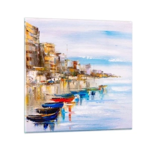 Obraz na skle - Viacfarebný mestský prístav - 50x50 cm