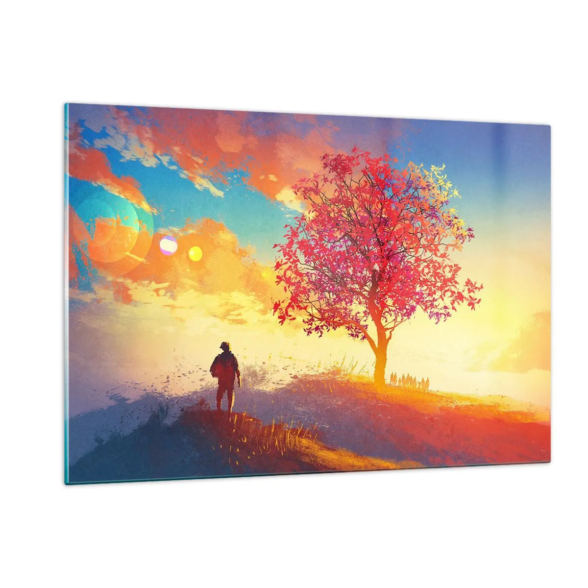 Obraz na skle - Pútnik pri cieli - 120x80 cm