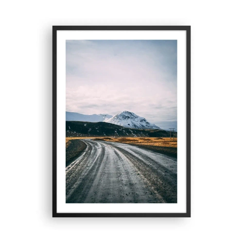 Plagát v čiernom ráme - Cesta vedúca k zasneženým horám - 50x70cm - V islandskom štýle - Moderná nástenná dekorácia do obývacej izby a spálne ARTTOR