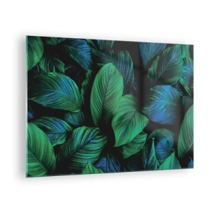 Obraz na skle - Detailný záber listov v intenzívnych odtieňoch zelenej - 70x50cm - V zelenom dave - Moderná nástenná dekorácia do obývacej izby a spálne ARTTOR
